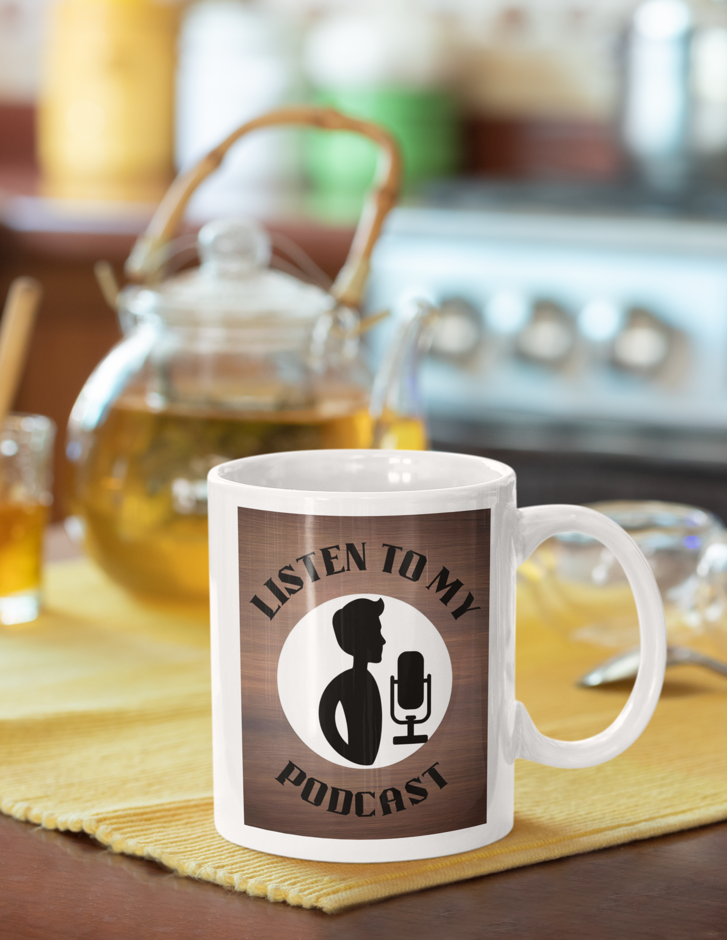 Mug with 'Listen to My Podcast' Design