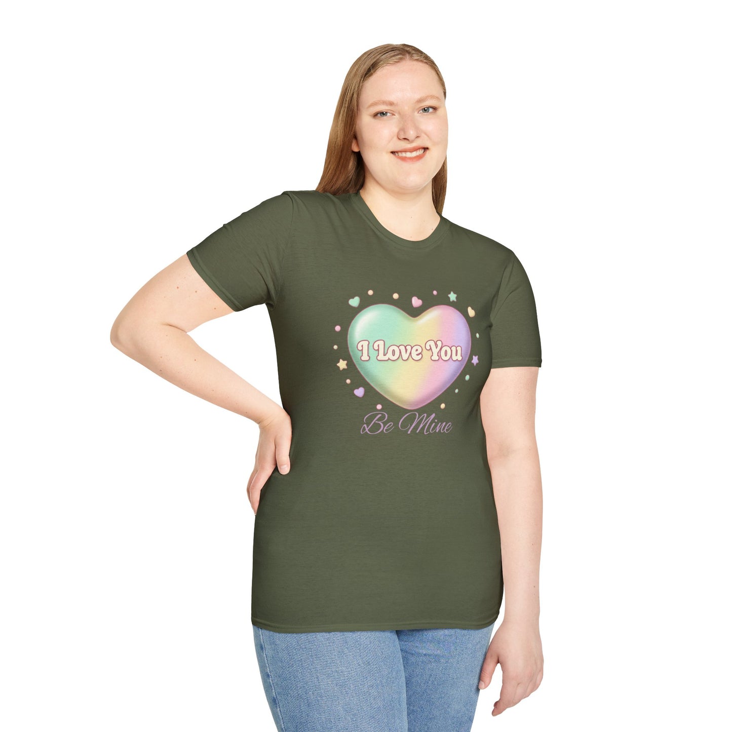 Valentine Rainbow Heart T-Shirt — "I Love You, Be Mine"