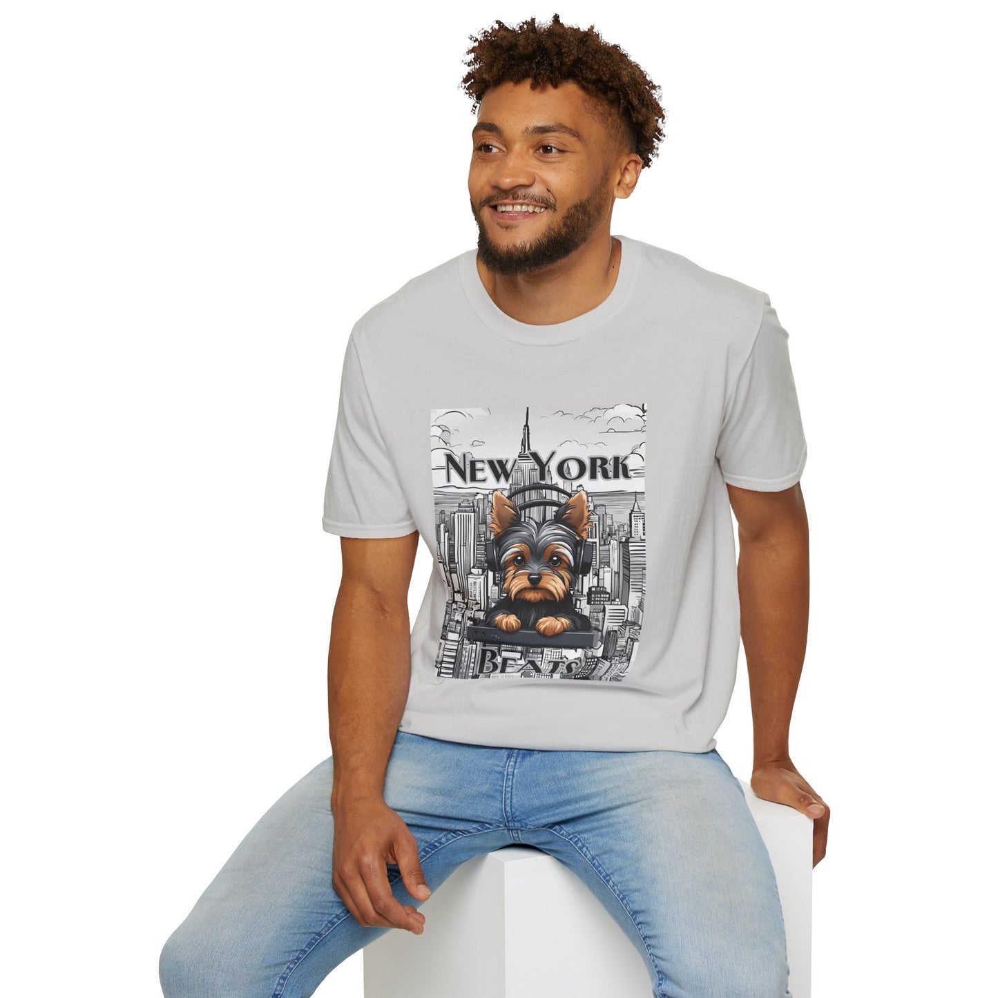 New York Beats Unisex Softstyle T-Shirt - Urban Dog Graphic Tee for City Lovers