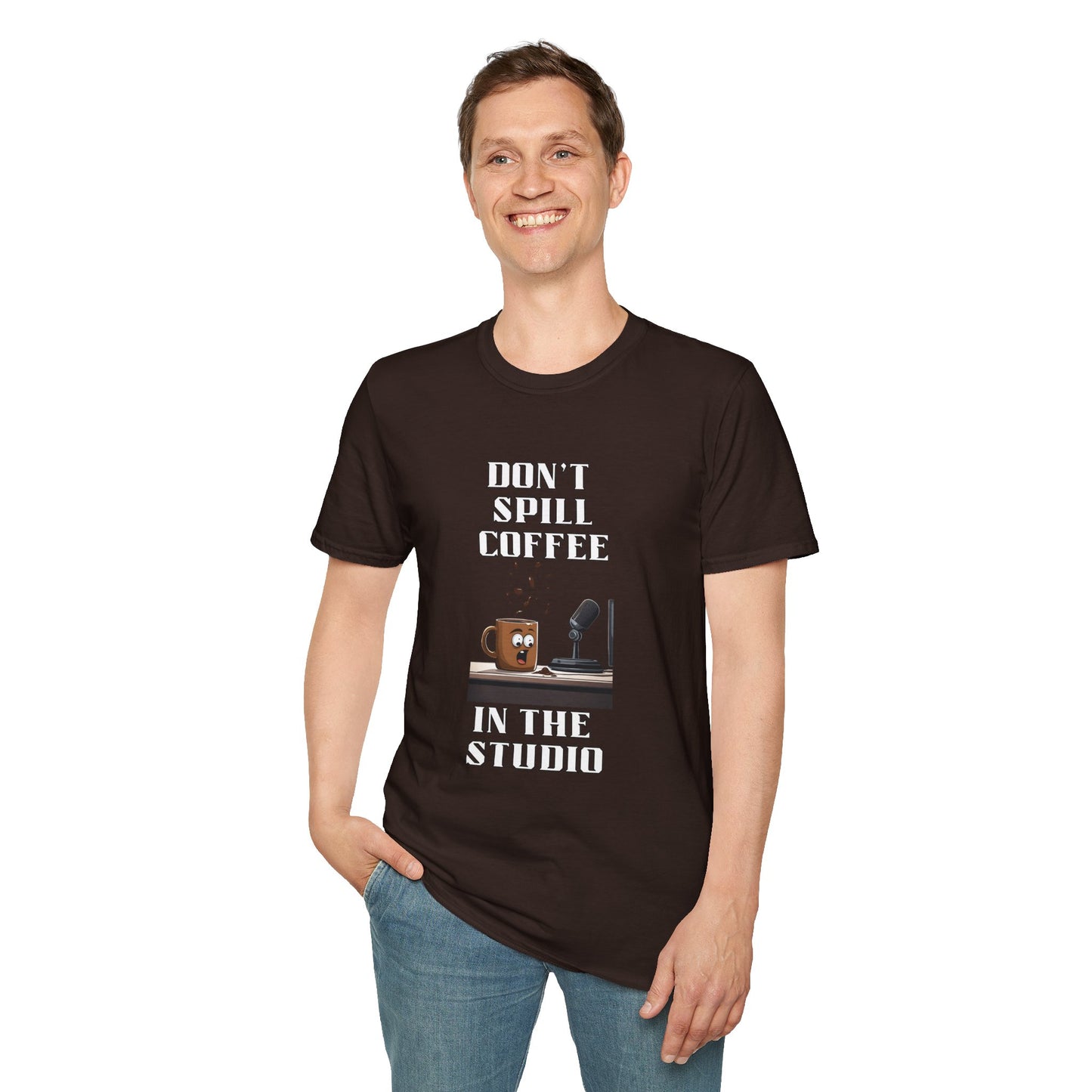 Don't Spill the Coffee in the Studio Unisex Softstyle T-Shirt