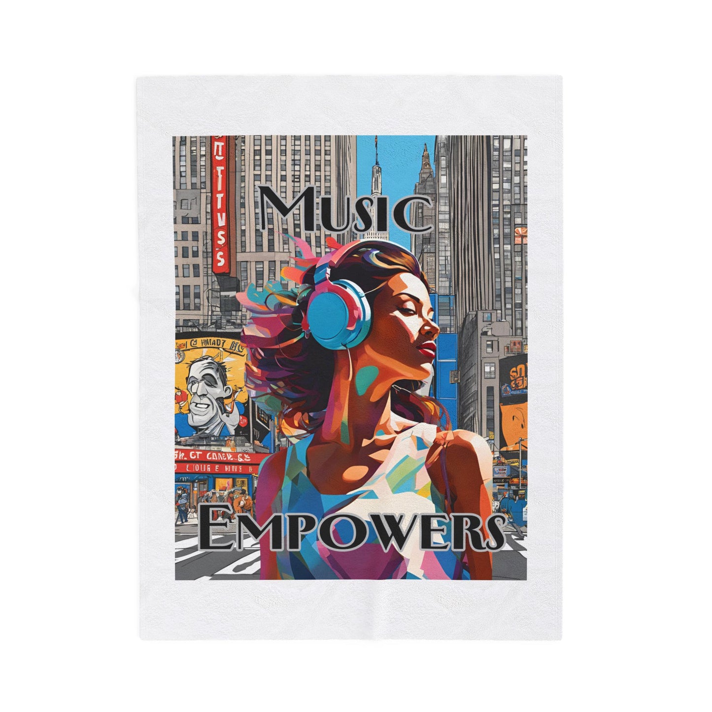 Velveteen Blanket — "Music Empowers" Colorful Urban Headphones Art