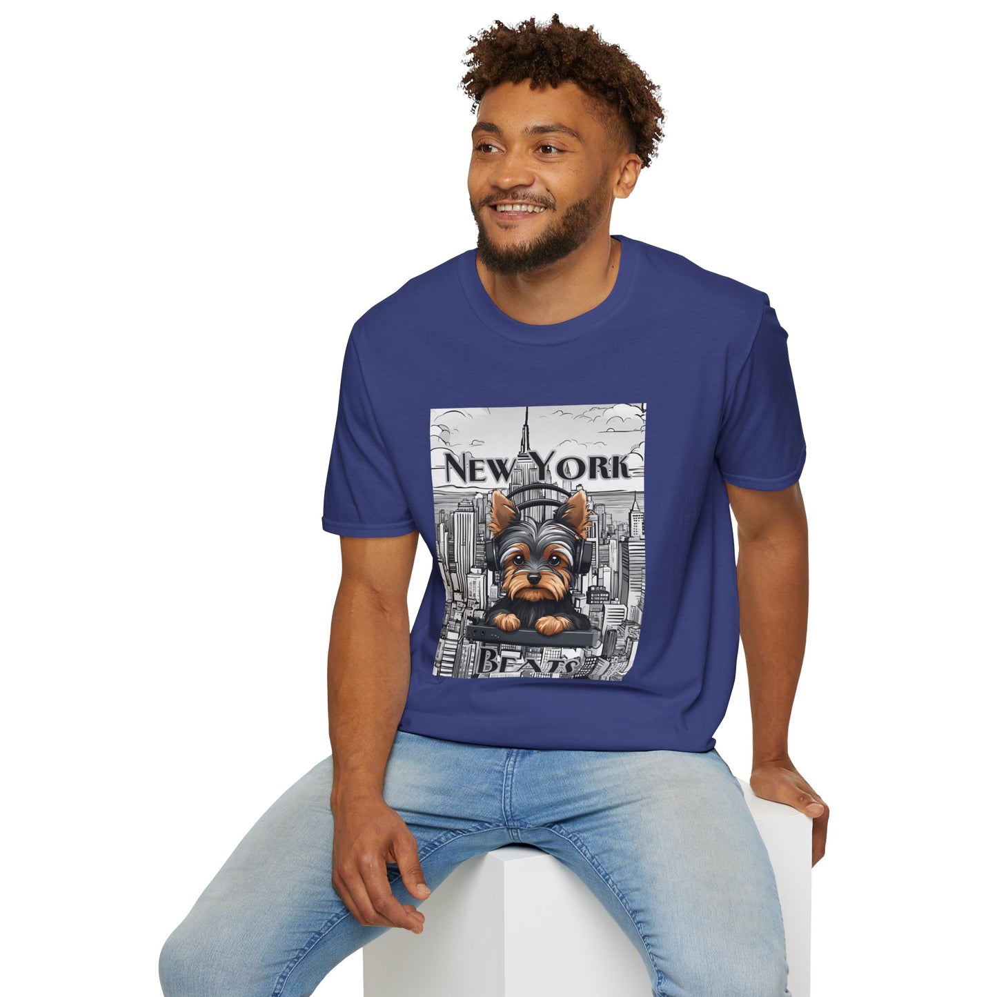 New York Beats Unisex Softstyle T-Shirt - Urban Dog Graphic Tee for City Lovers