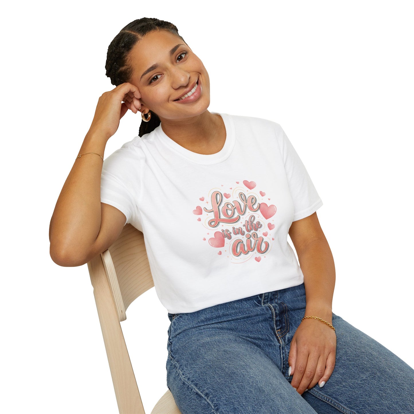T-Shirt — "Love is in the Air" Pink Heart Graphic