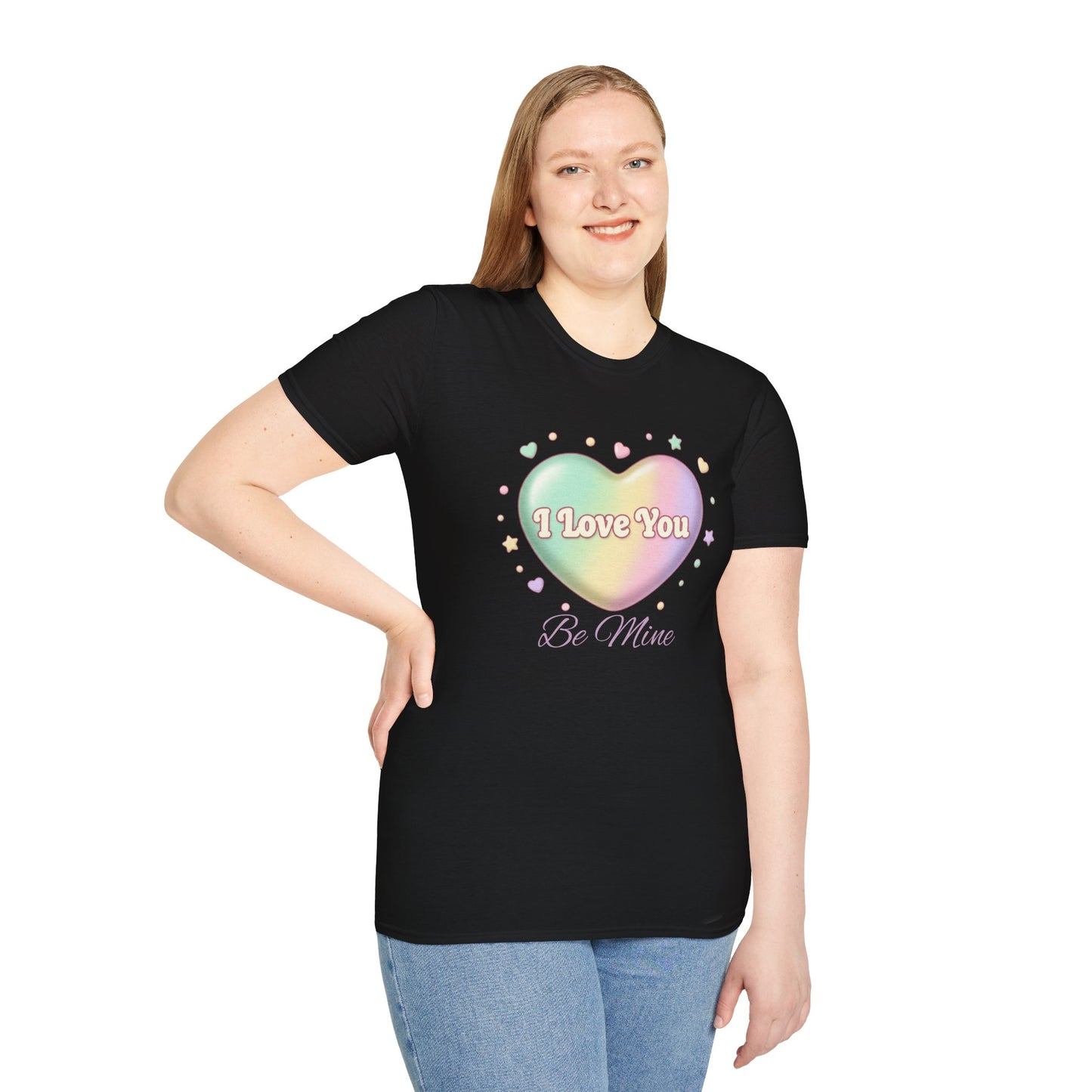 Valentine Rainbow Heart T-Shirt — "I Love You, Be Mine"