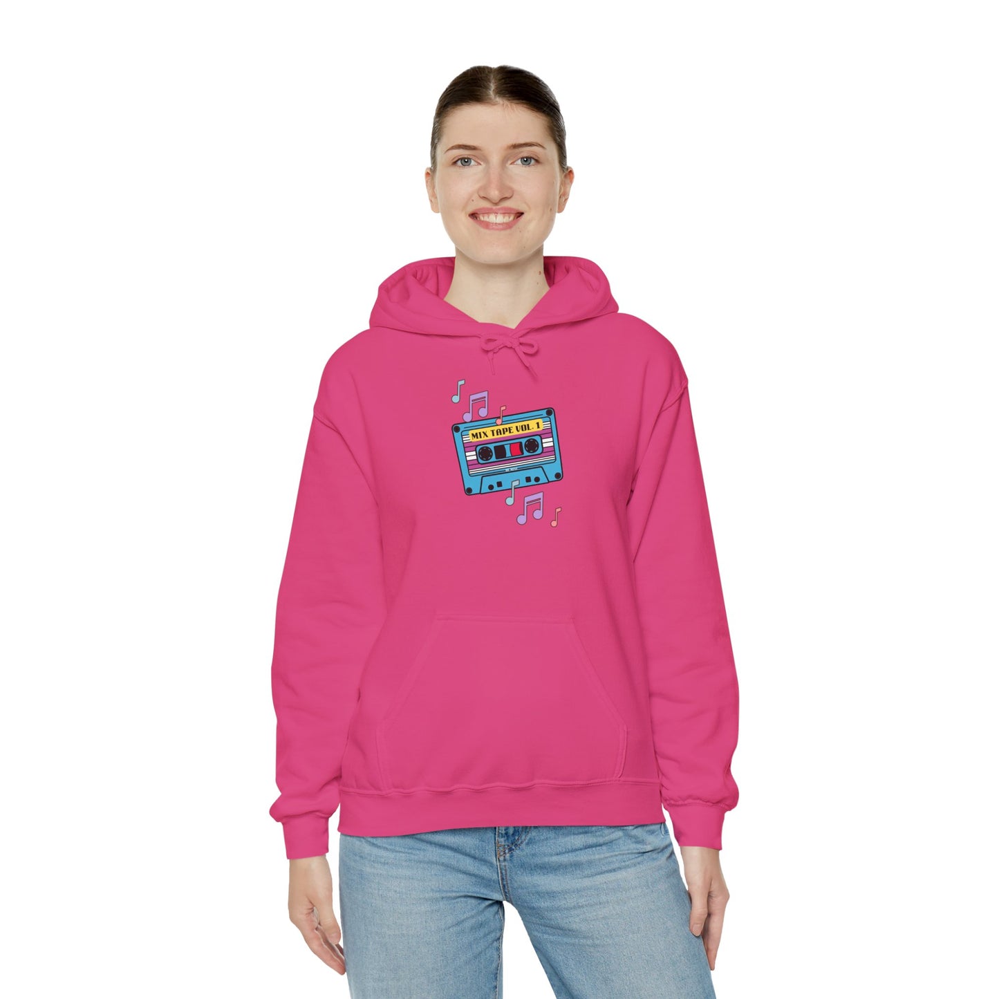 Retro Music Hoodie with Cassette Design - Unisex Heavy Blend Sweatshirt