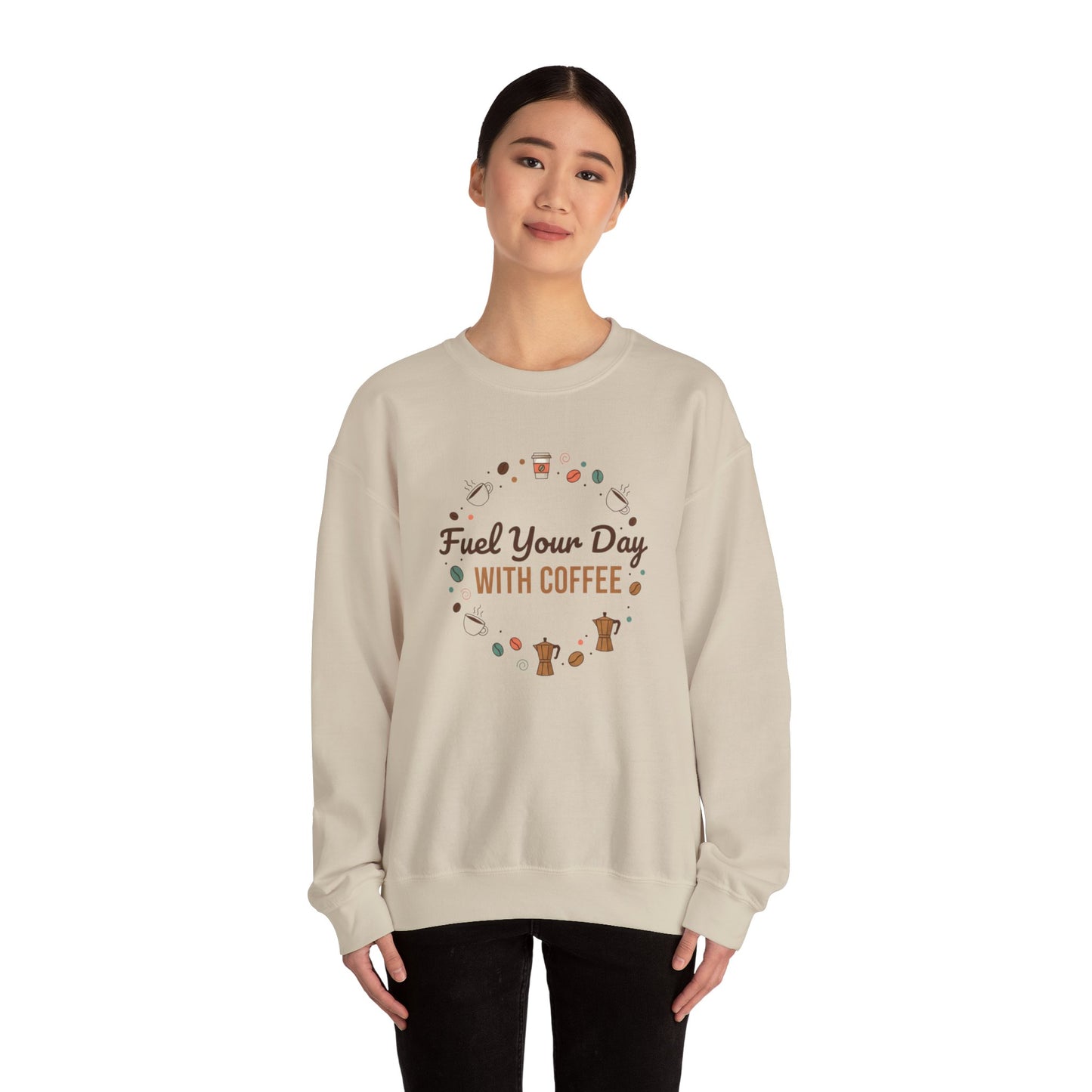 Fuel Your Day With Coffee Crewneck Sweatshirt | caffeine design, coffee lover