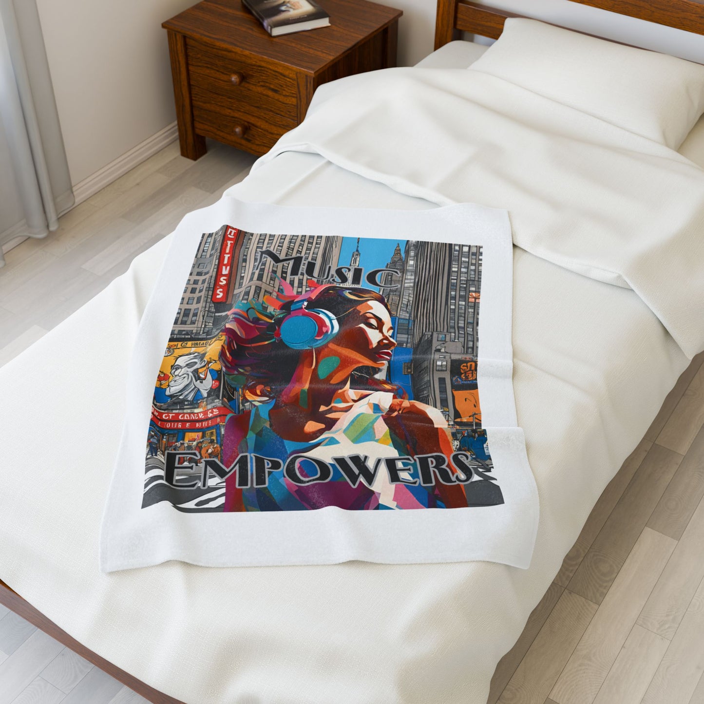 Velveteen Blanket — "Music Empowers" Colorful Urban Headphones Art