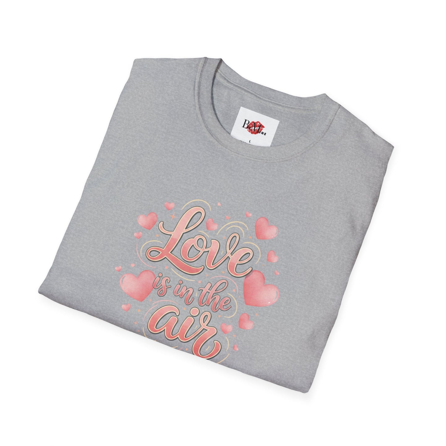 T-Shirt — "Love is in the Air" Pink Heart Graphic