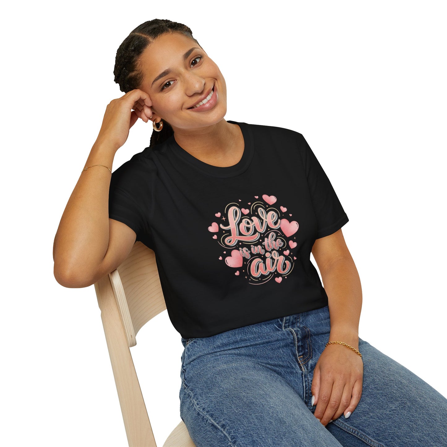 T-Shirt — "Love is in the Air" Pink Heart Graphic