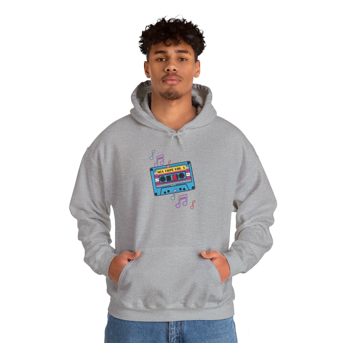 Retro Music Hoodie with Cassette Design - Unisex Heavy Blend Sweatshirt