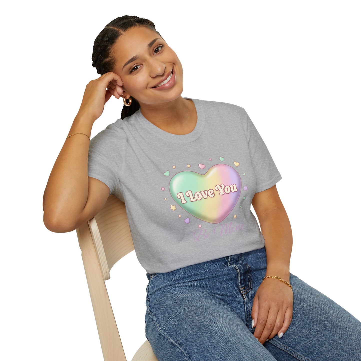 Valentine Rainbow Heart T-Shirt — "I Love You, Be Mine"