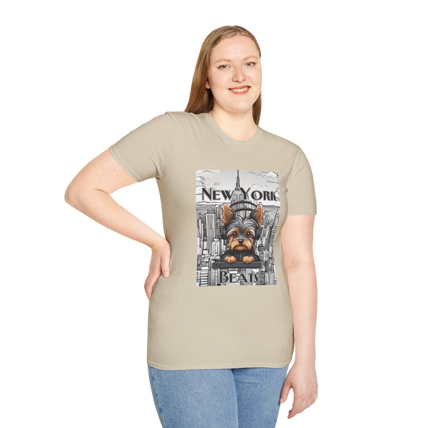 New York Beats Unisex Softstyle T-Shirt - Urban Dog Graphic Tee for City Lovers