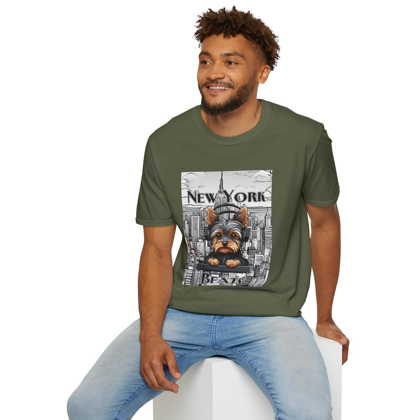 New York Beats Unisex Softstyle T-Shirt - Urban Dog Graphic Tee for City Lovers