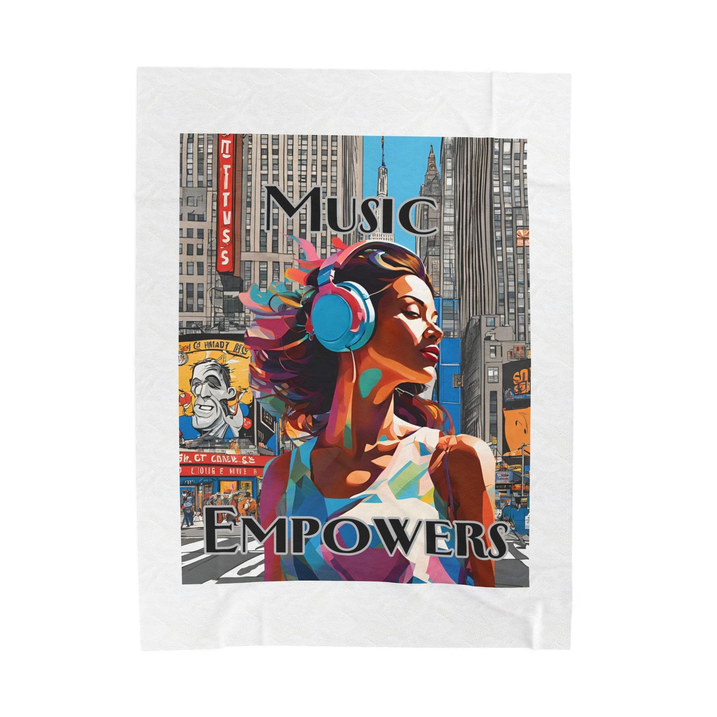 Velveteen Blanket — "Music Empowers" Colorful Urban Headphones Art