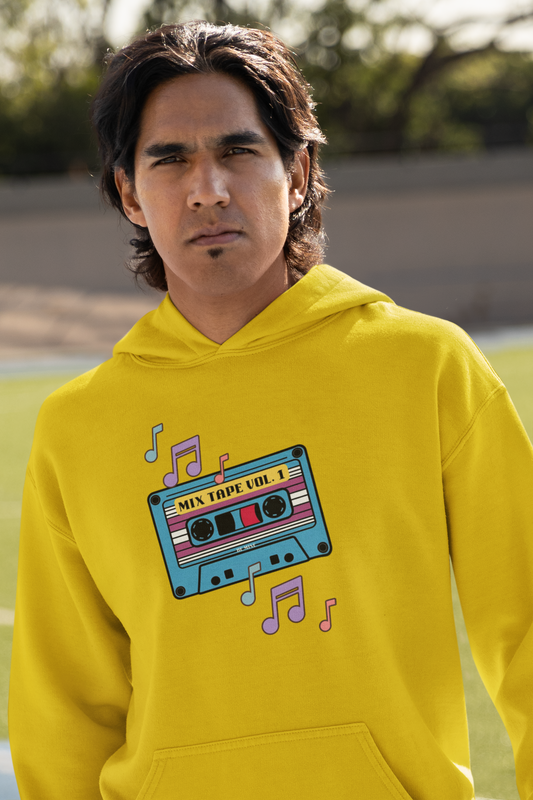 Retro Music Hoodie with Cassette Design - Unisex Heavy Blend Sweatshirt