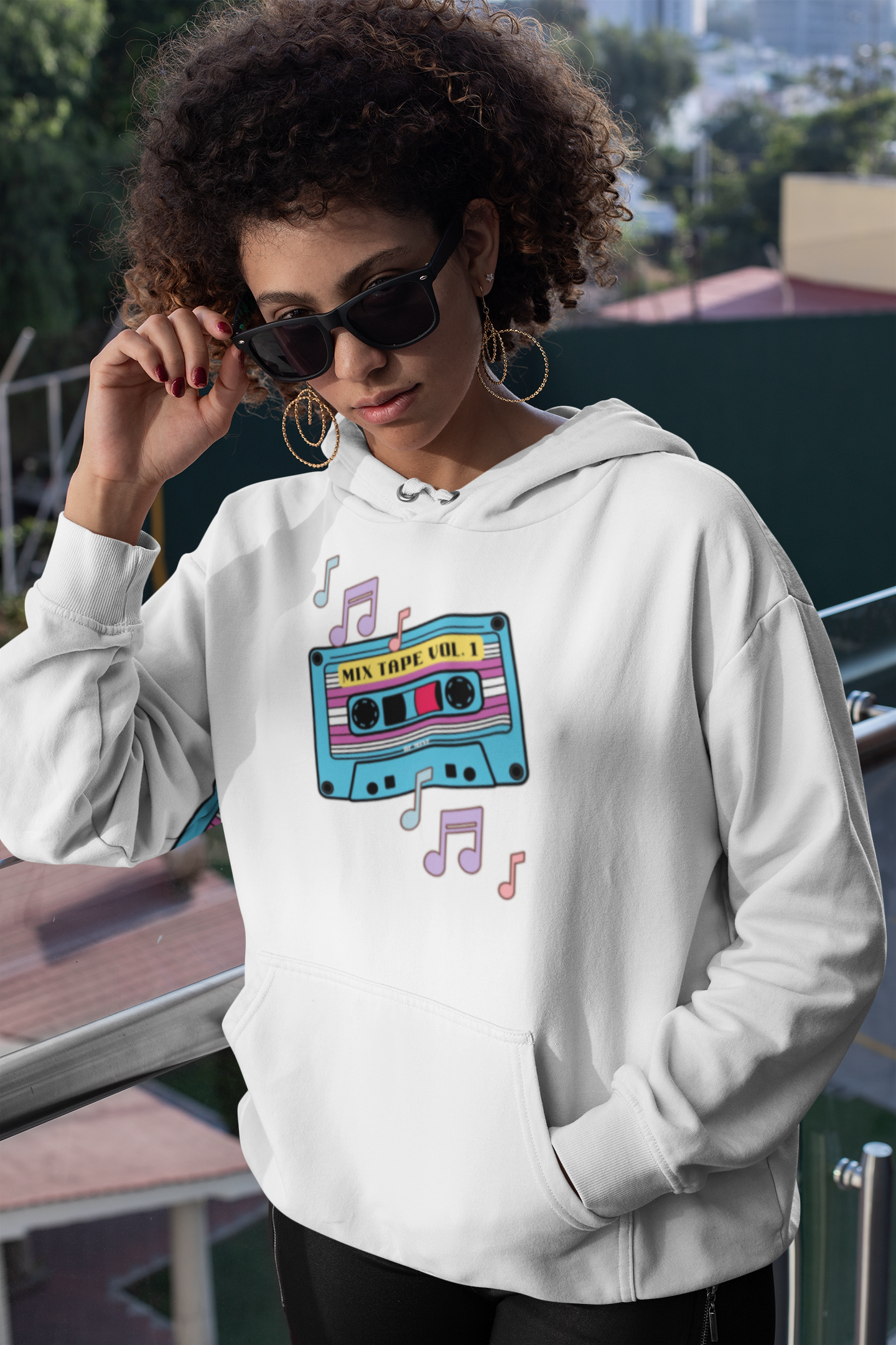 Retro Music Hoodie with Cassette Design - Unisex Heavy Blend Sweatshirt