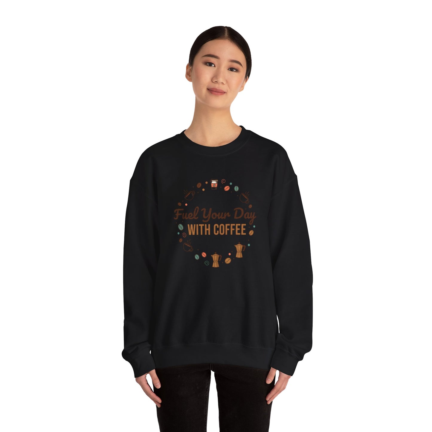 Fuel Your Day With Coffee Crewneck Sweatshirt | caffeine design, coffee lover