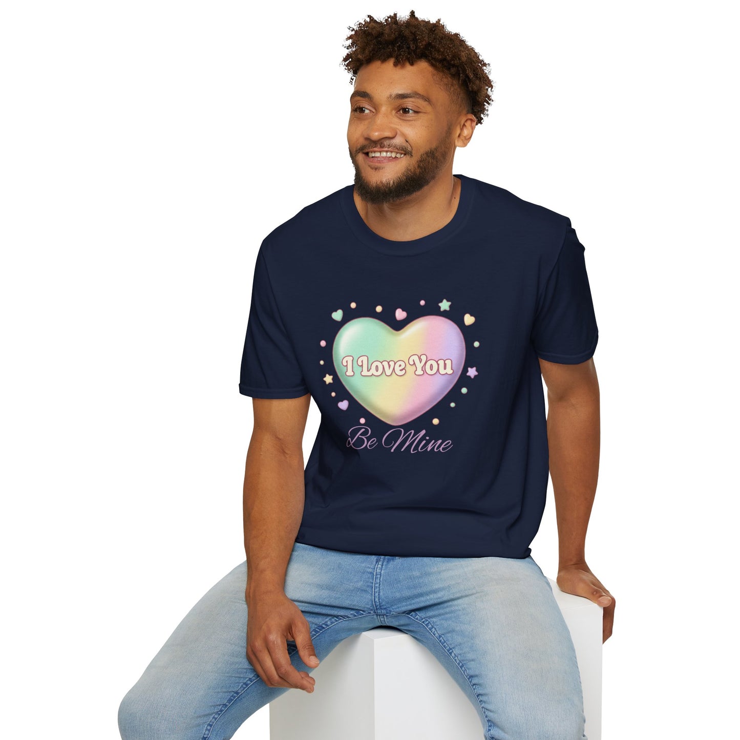 Valentine Rainbow Heart T-Shirt — "I Love You, Be Mine"