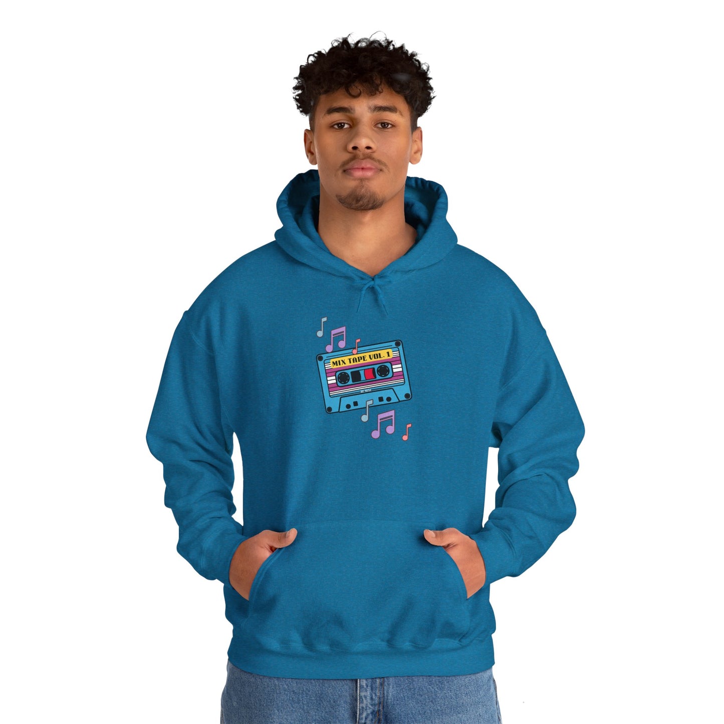 Retro Music Hoodie with Cassette Design - Unisex Heavy Blend Sweatshirt