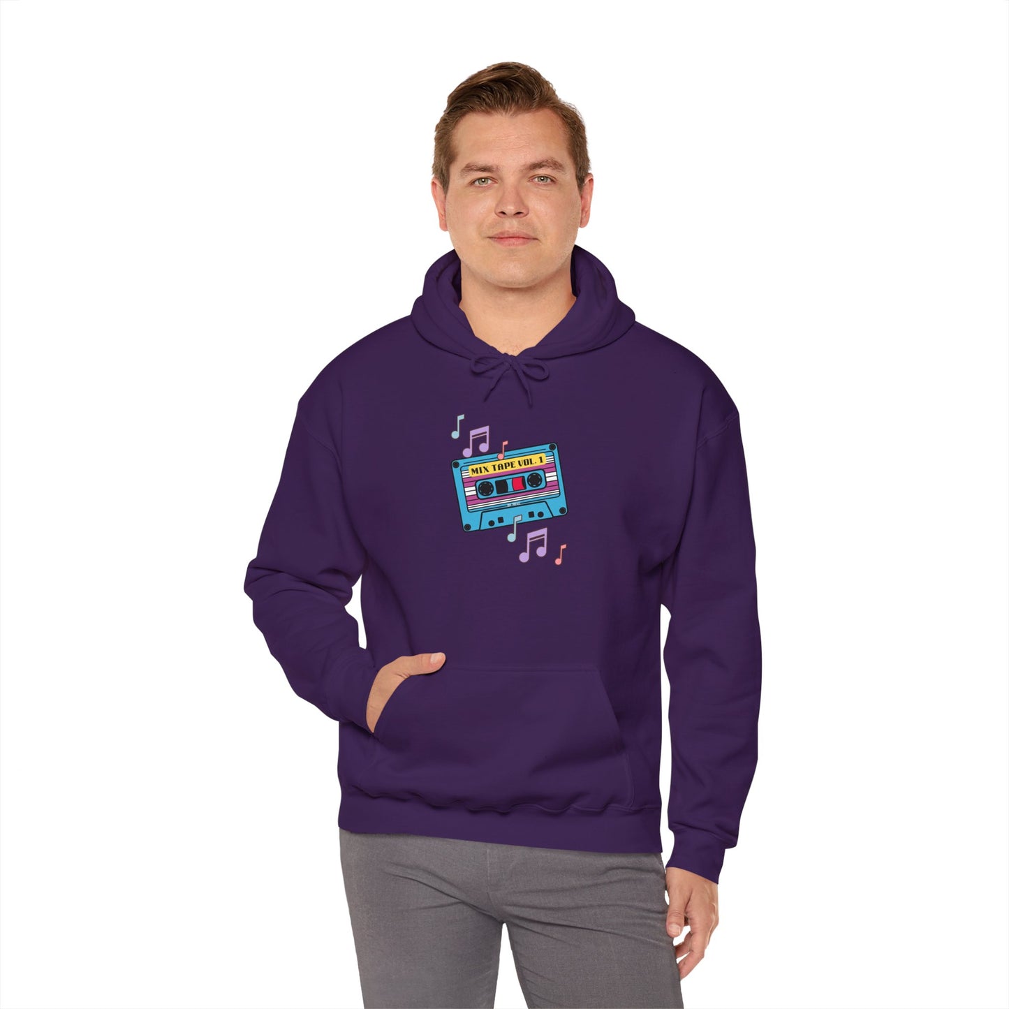 Retro Music Hoodie with Cassette Design - Unisex Heavy Blend Sweatshirt