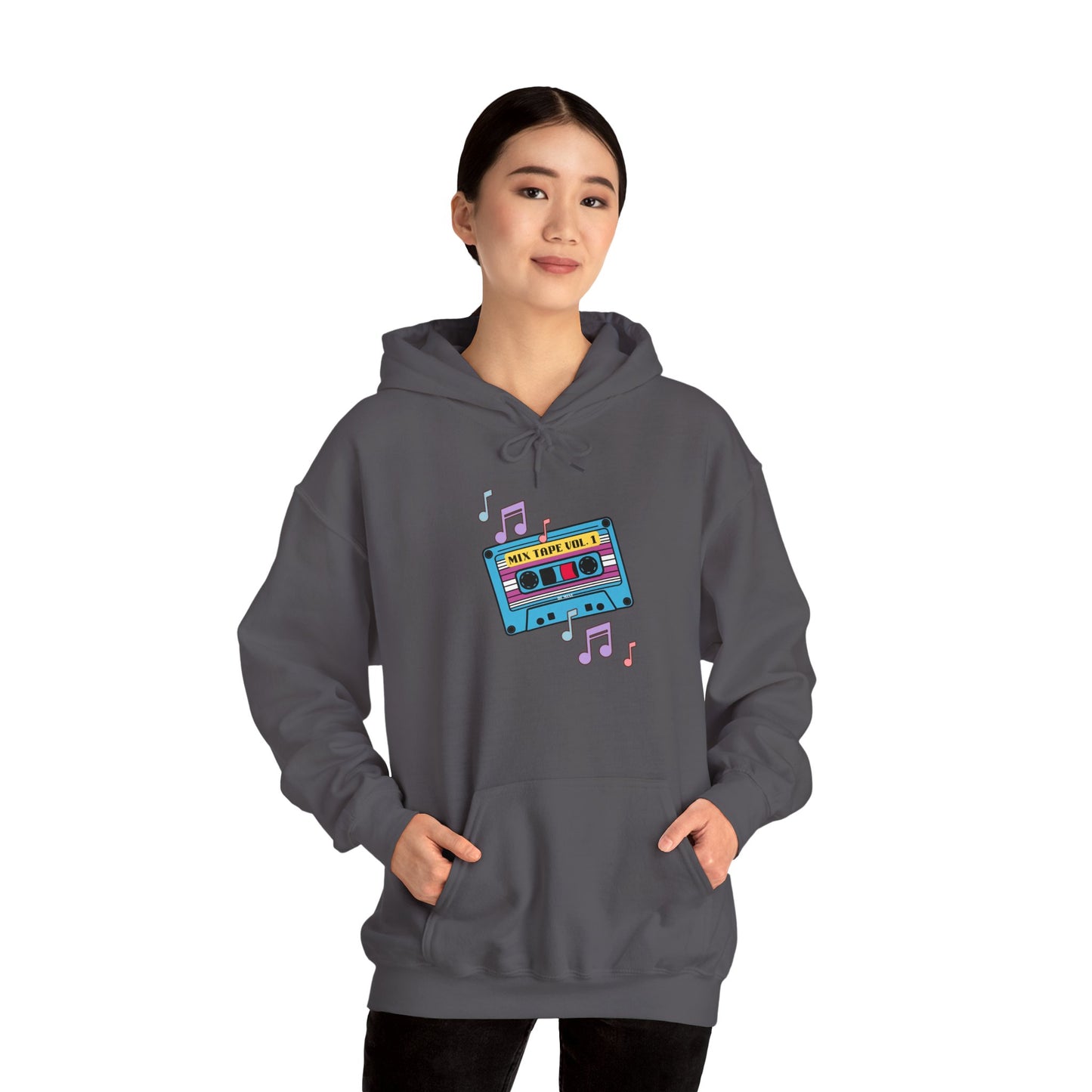 Retro Music Hoodie with Cassette Design - Unisex Heavy Blend Sweatshirt