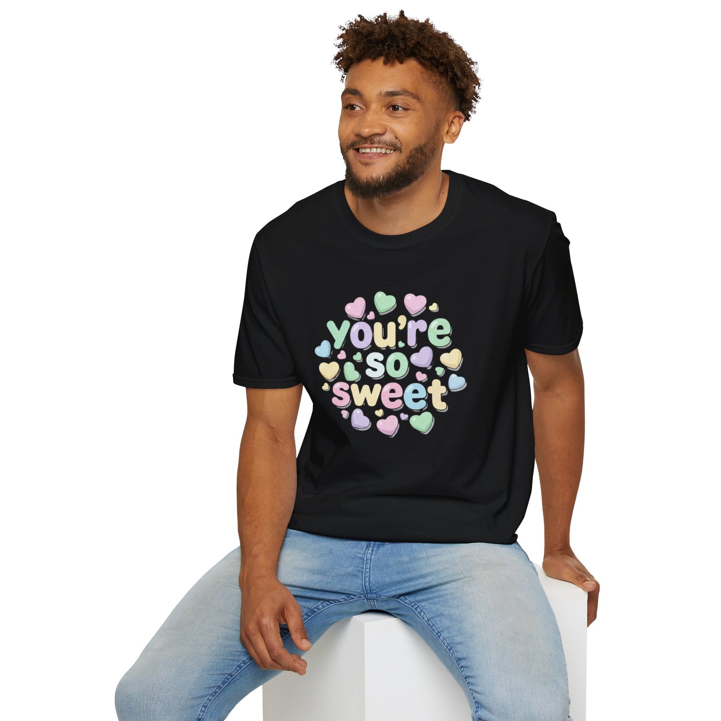 You’re So Sweet T‑Shirt — Pastel Candy Heart Graphic Tee