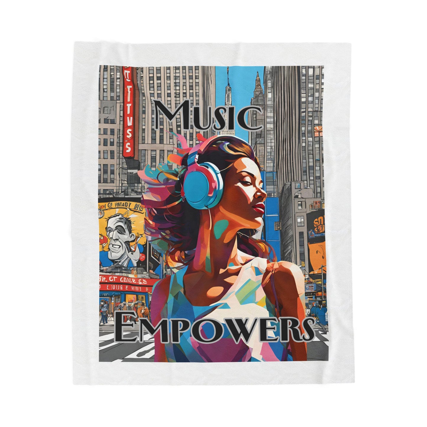 Velveteen Blanket — "Music Empowers" Colorful Urban Headphones Art