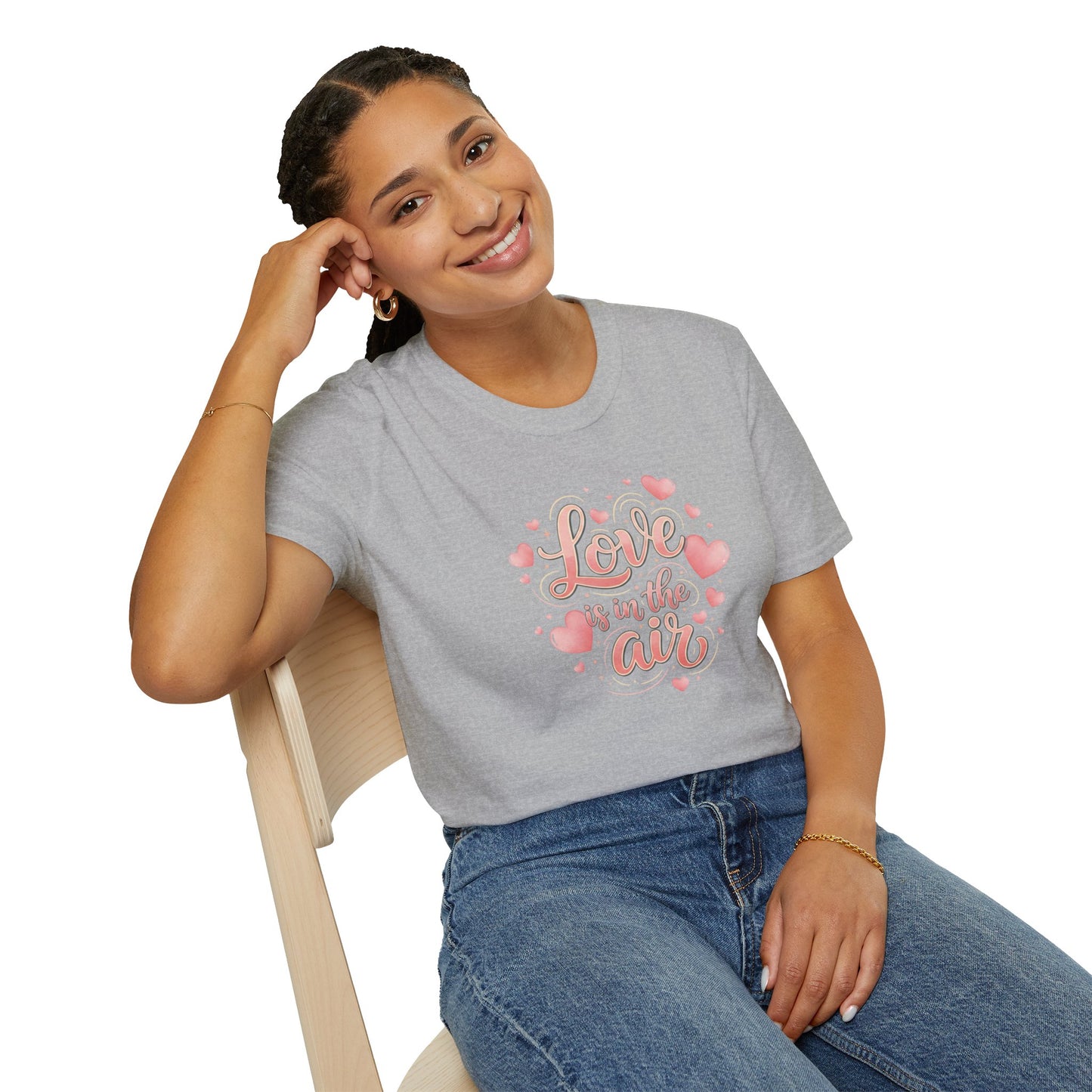 T-Shirt — "Love is in the Air" Pink Heart Graphic