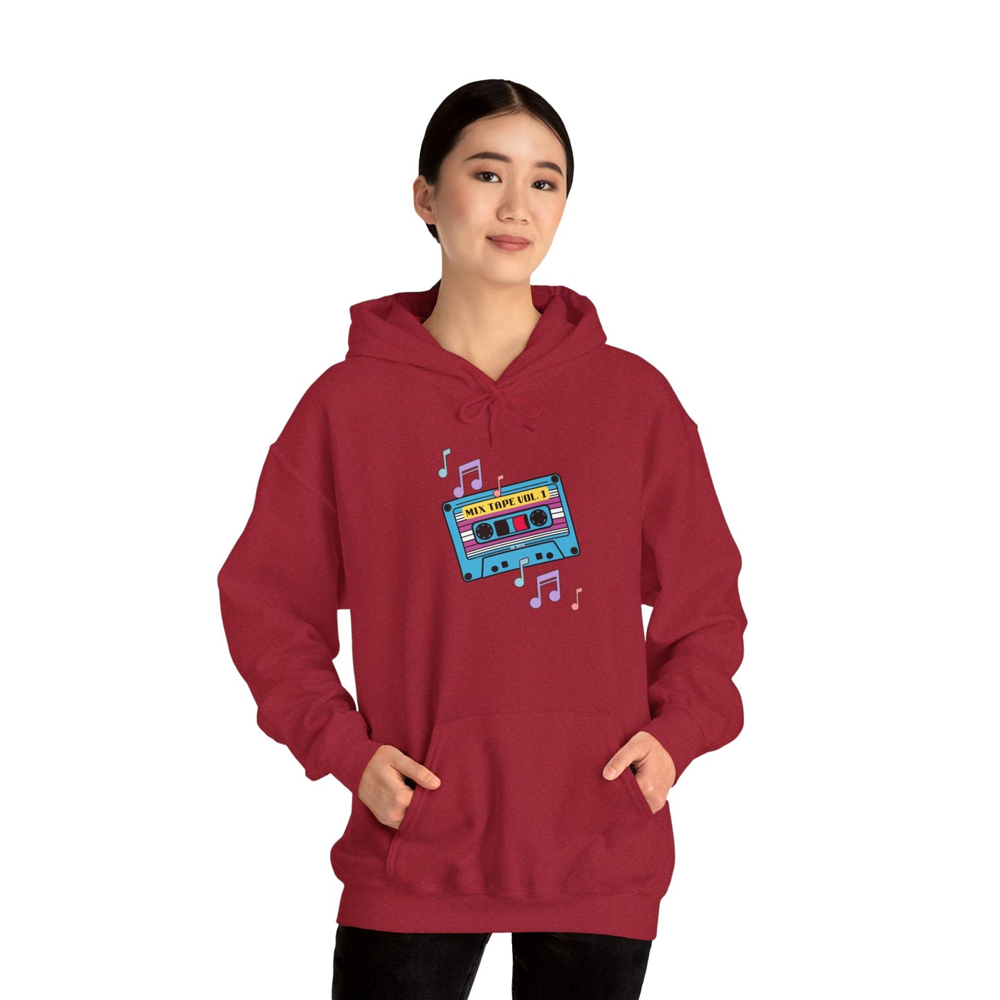 Retro Music Hoodie with Cassette Design - Unisex Heavy Blend Sweatshirt