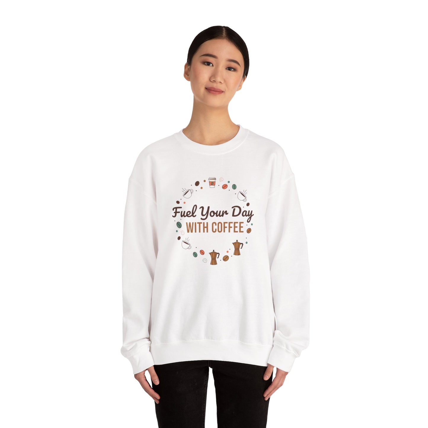 Fuel Your Day With Coffee Crewneck Sweatshirt | caffeine design, coffee lover