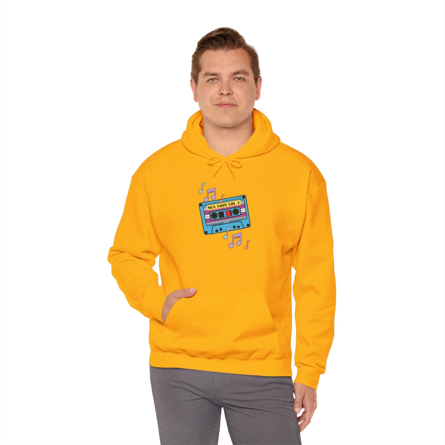 Retro Music Hoodie with Cassette Design - Unisex Heavy Blend Sweatshirt