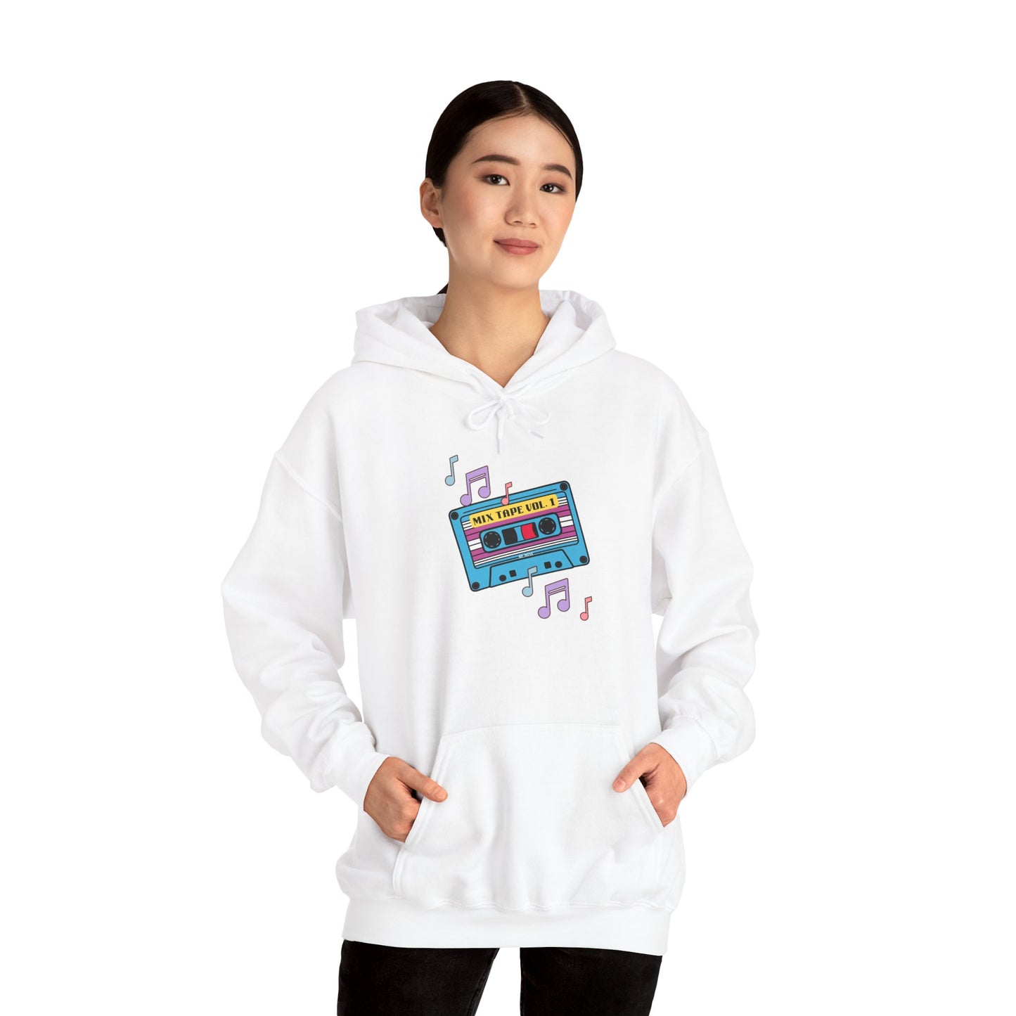 Retro Music Hoodie with Cassette Design - Unisex Heavy Blend Sweatshirt