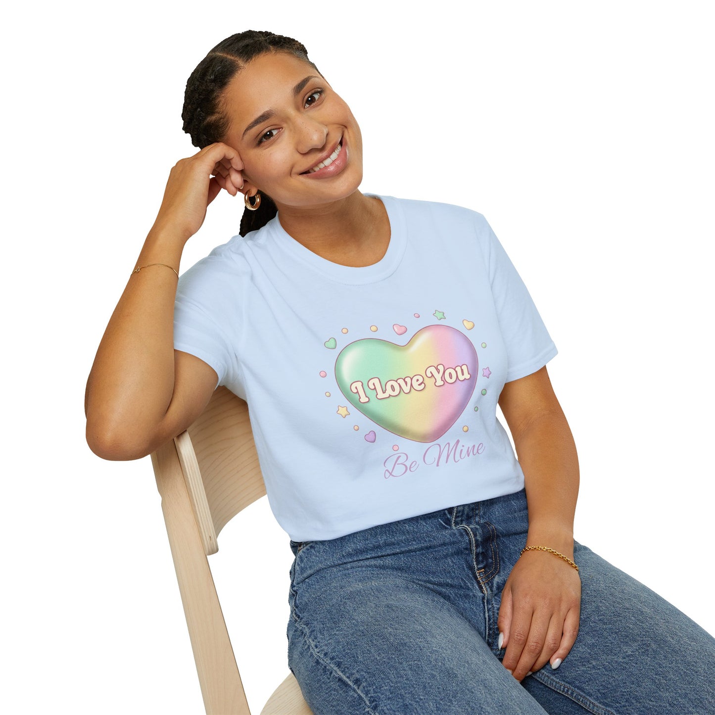 Valentine Rainbow Heart T-Shirt — "I Love You, Be Mine"