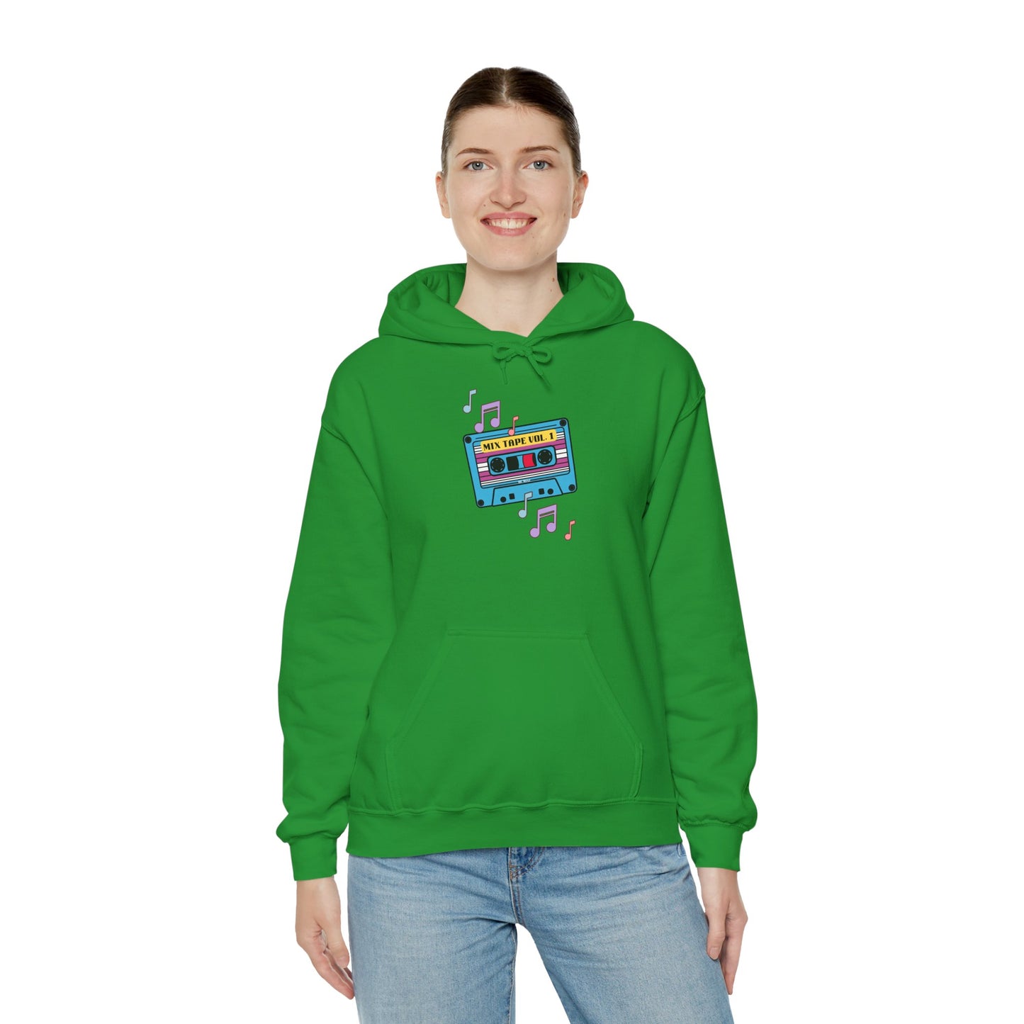 Retro Music Hoodie with Cassette Design - Unisex Heavy Blend Sweatshirt